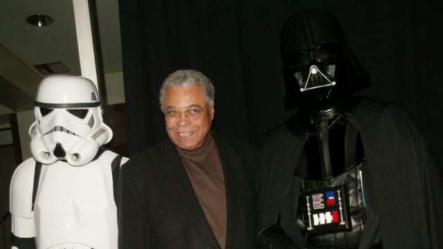 James Earl Jones poses with Darth Vader at a benefit pre-party & premiere of "Star Wars Episode II:  Attack Of The Clones" during the Tribeca Film Festival at the Embassy Suites Hotel and Tribeca Performing Arts Center