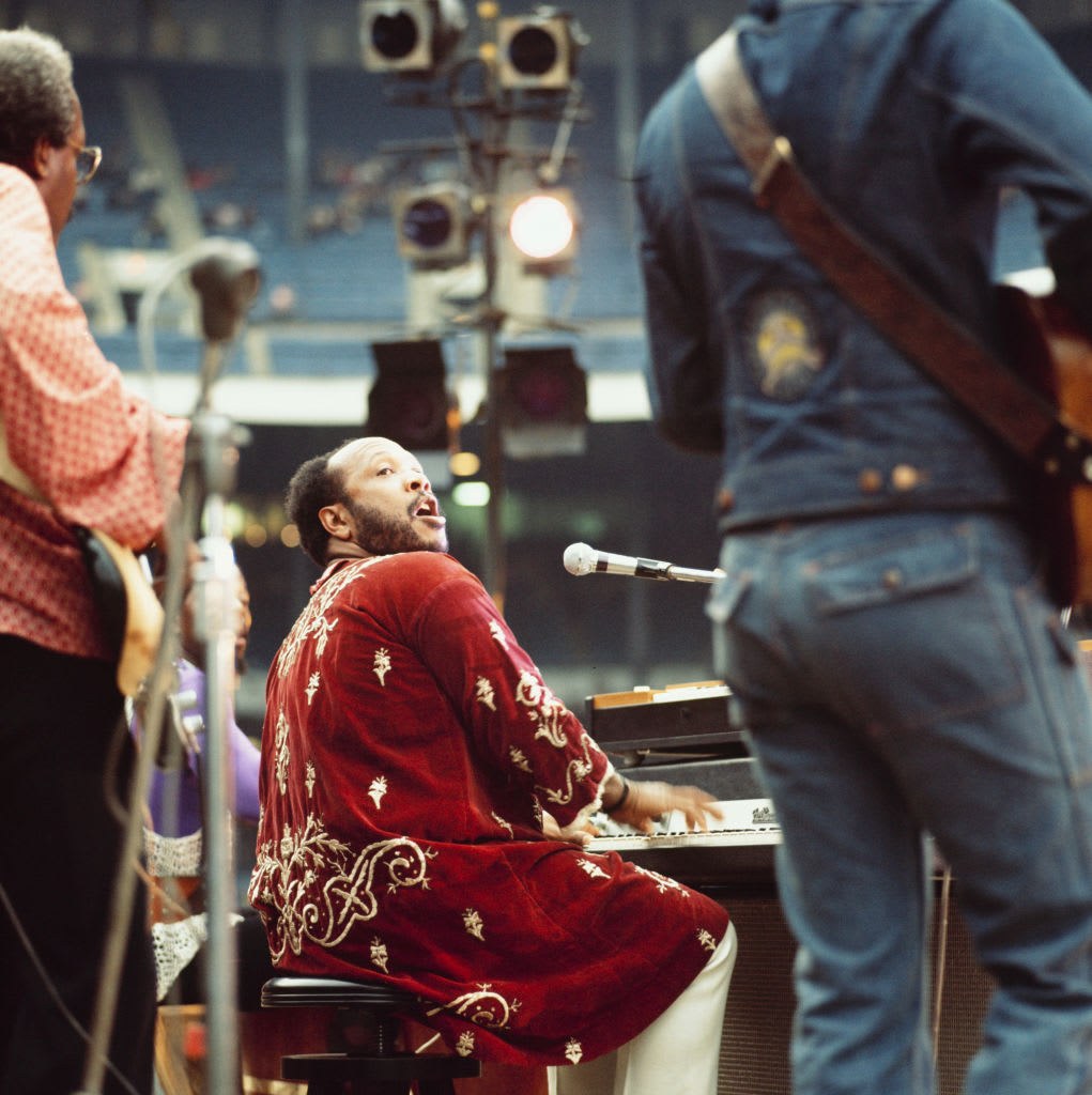 Les McCann performs on stage at Yankee Stadium in 1972.