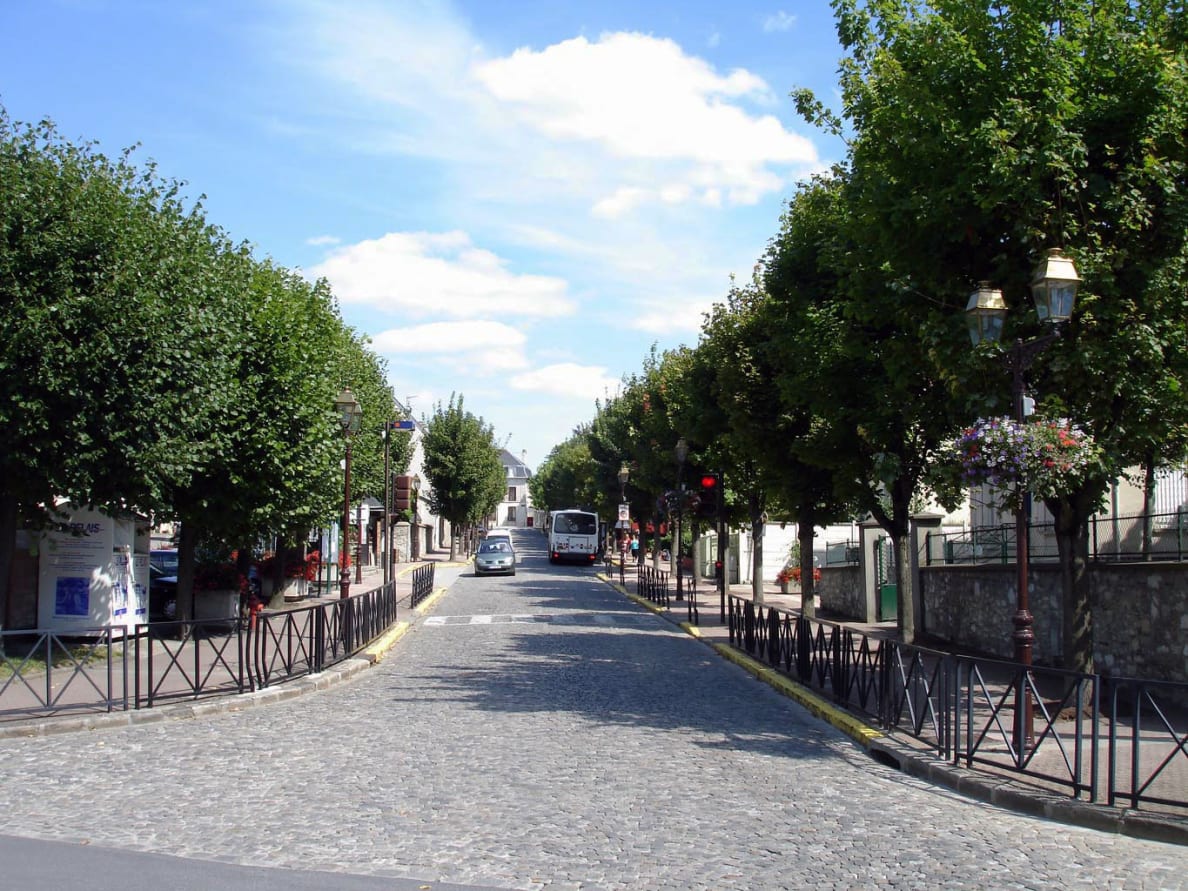 A photograph of a street in Roissy-en-France.