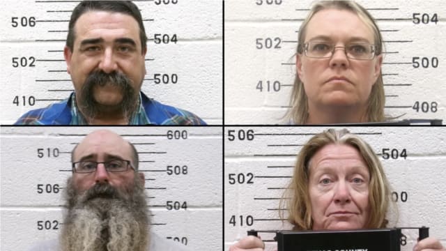Four mugshots of suspects arrested on murder and kidnapping charges in Oklahoma.