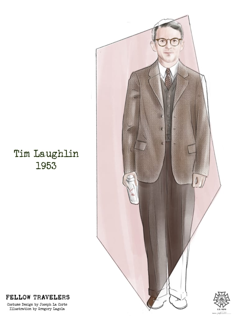 Costume design of Tim Laughin played by Jonathan Bailey in Fellow Travelers.