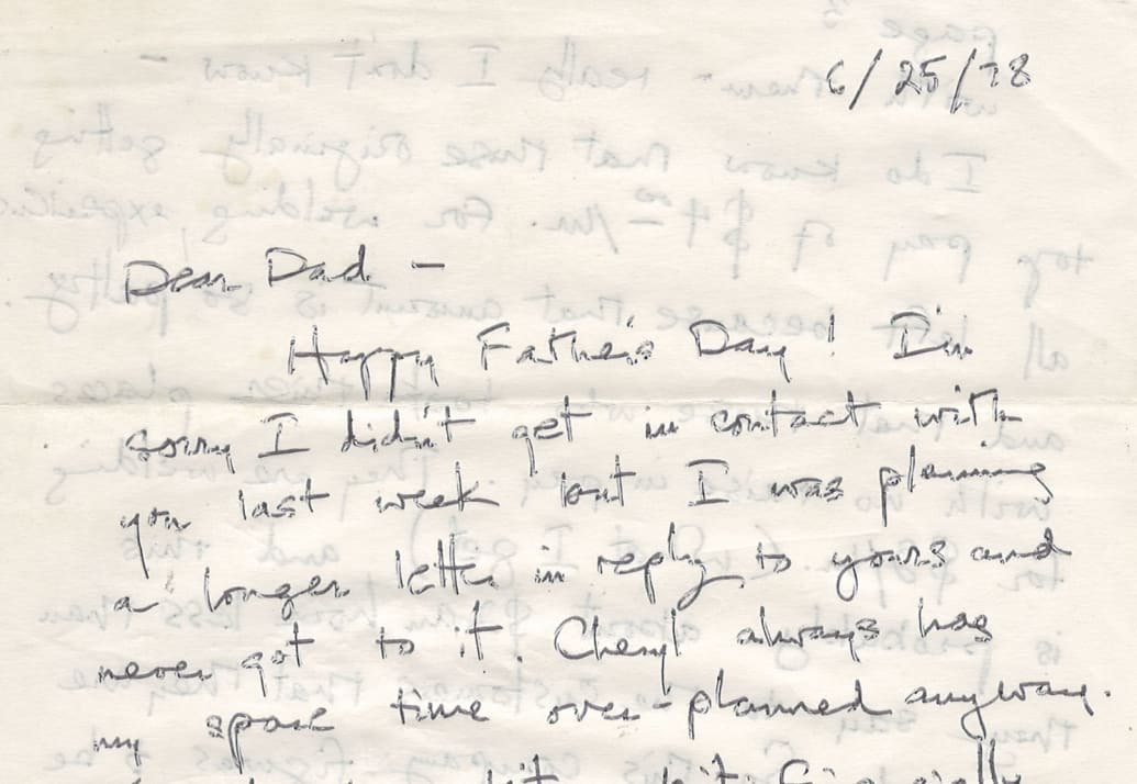 A letter Reeves Johnson had written to his father about Cheryl from 1978.