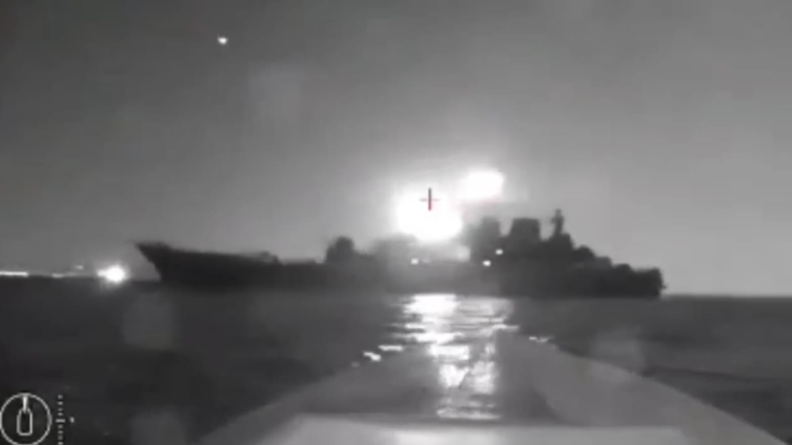 Footage apparently showing a Ukraine surface drone striking the Russian warship Olenegorsky Gornyak in Novorossiysk naval base, Russia. 