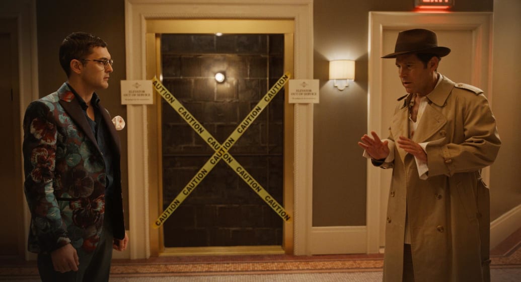 A still of Wesley Taylor and Paul Rudd in "Only Murders in the Building"