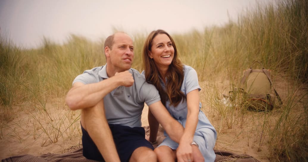 Screen grab from Kate Middleton cancer recovery video with Prince Harry and her children.