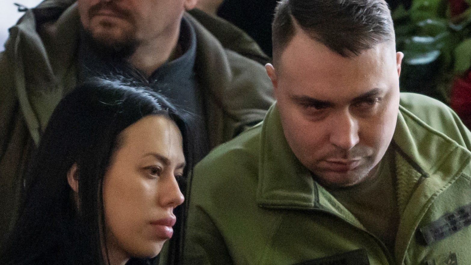 Ukraine’s Military Intelligence chief, Kyrylo Budanov, and his wife, Marianna, attend a memorial ceremony for Ukrainian interior minister, his deputy and officials on Jan. 21, 2023.