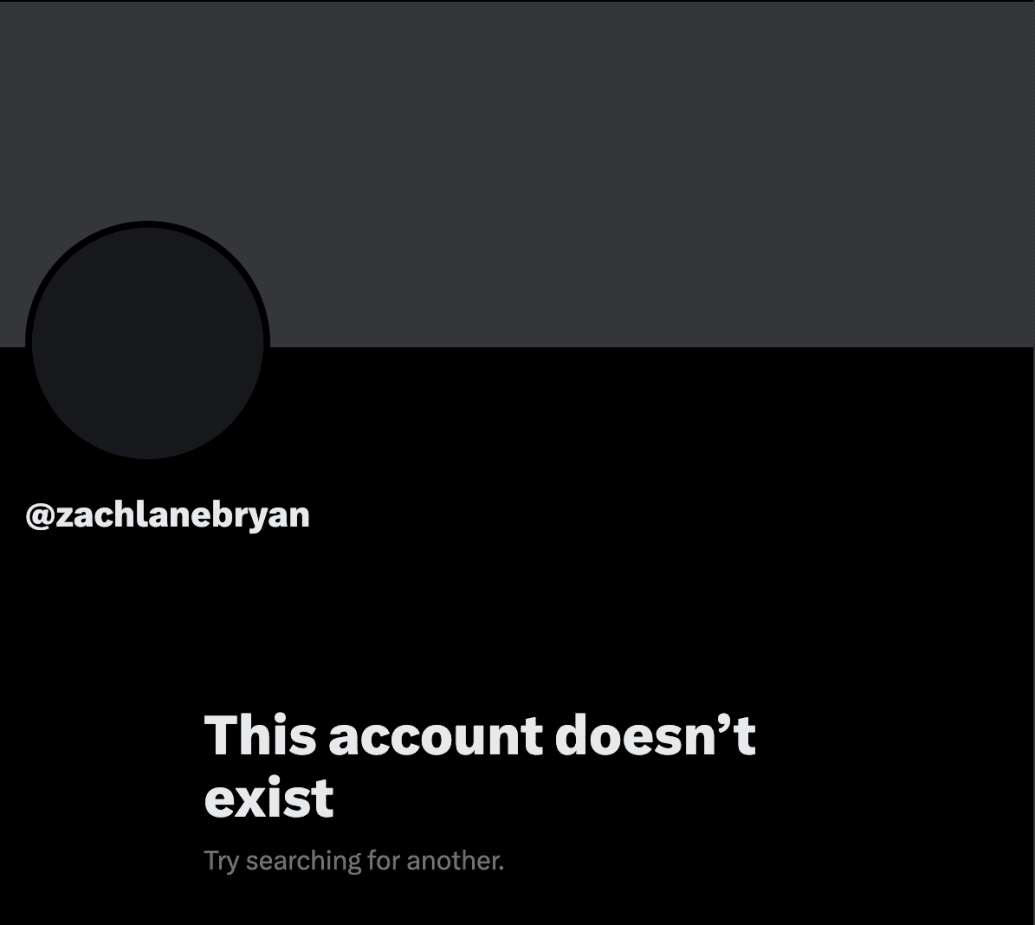 A screenshot shows Zach Bryan's X account is no longer active.