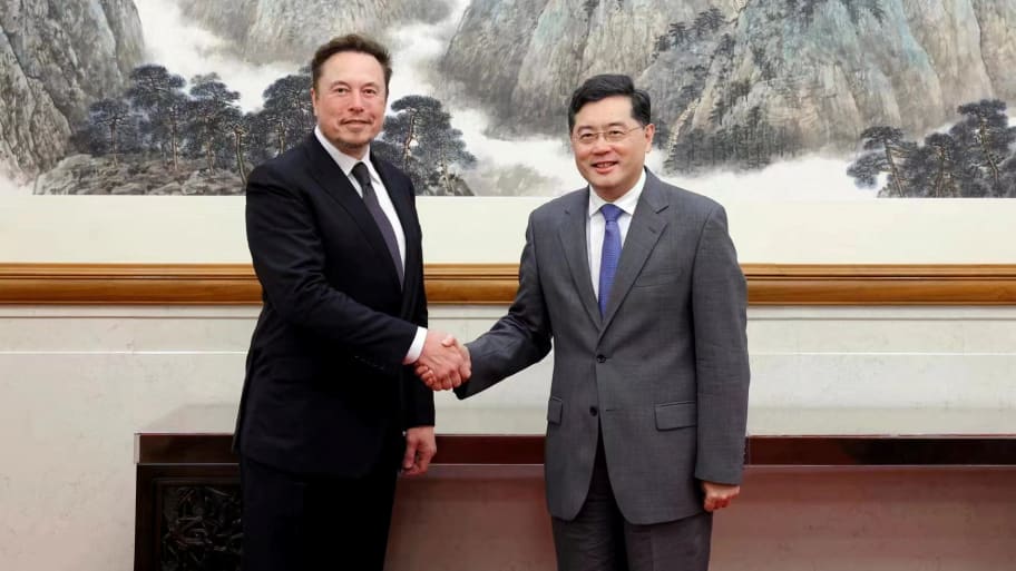 Chinese State Councilor and Foreign Minister Qin Gang meets Tesla Chief Executive Officer Elon Musk in Beijing, China.