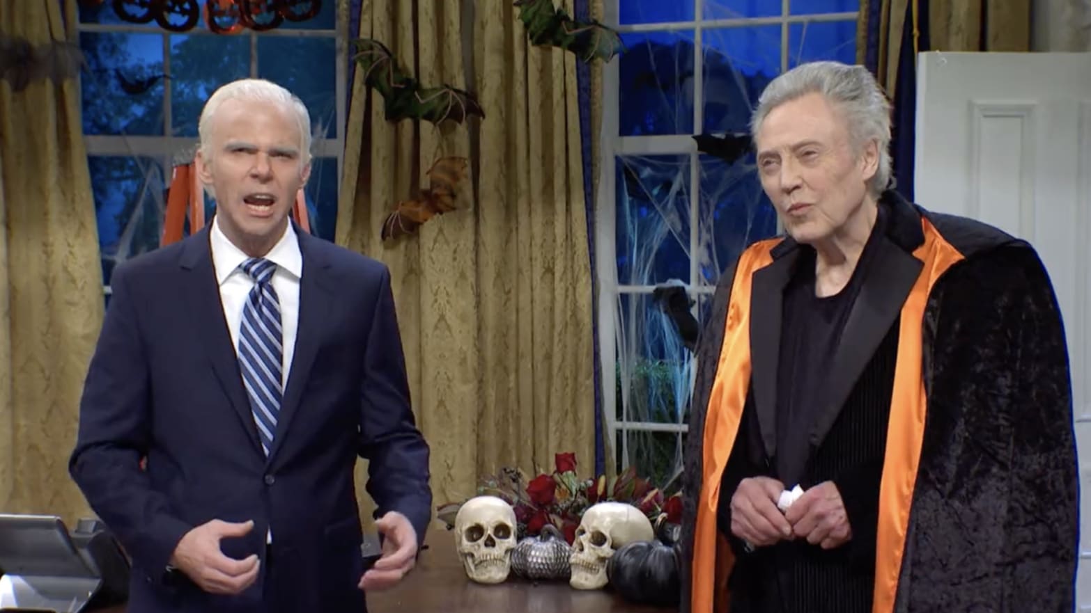 Mikey Day plays Joe Biden and Christopher Walken plays the spirit of Halloween on Saturday Night Live.