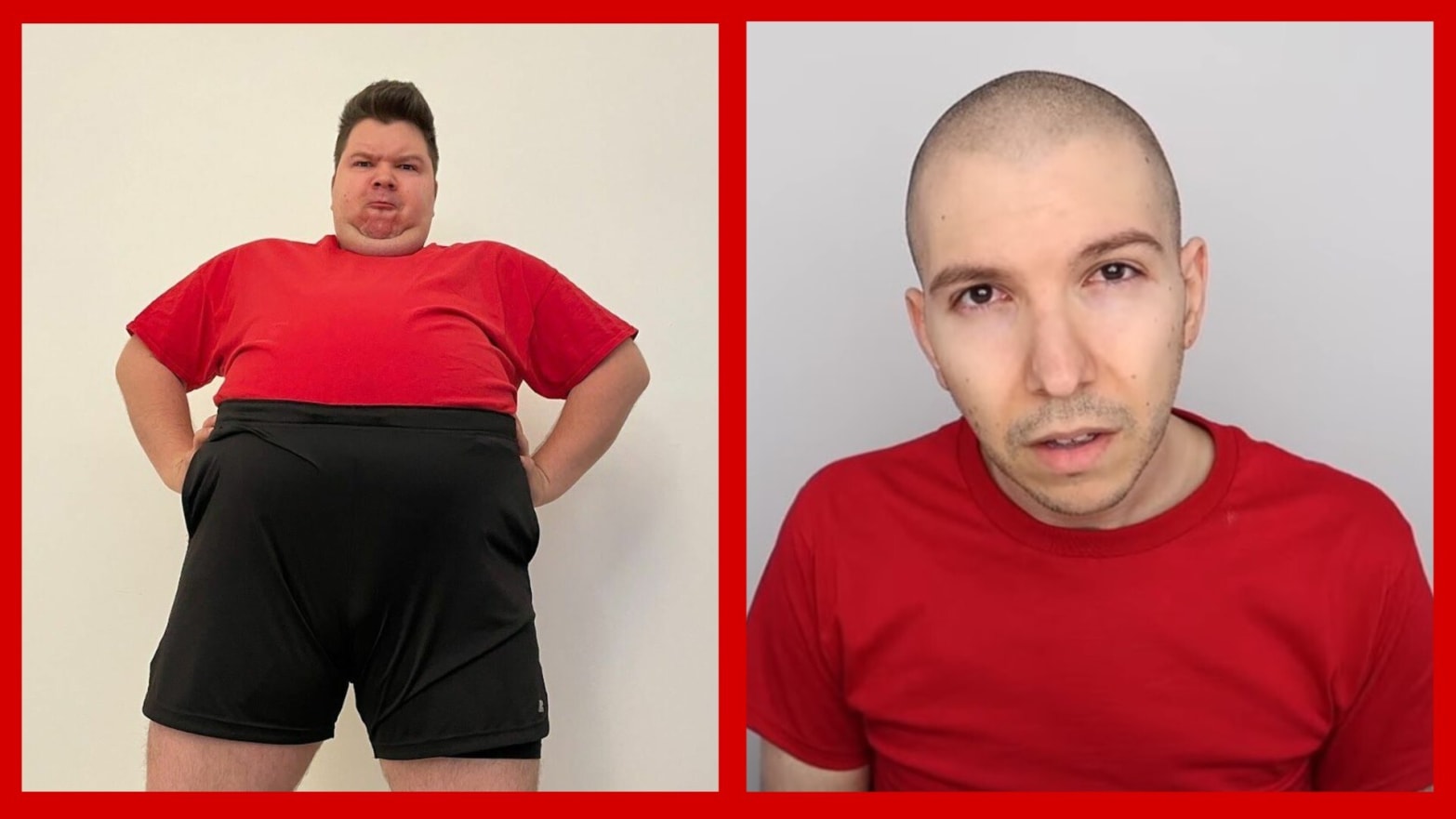 YouTuber Nikocado Avocado before his dramatic weight loss (left) and after losing 250 pounds (right).