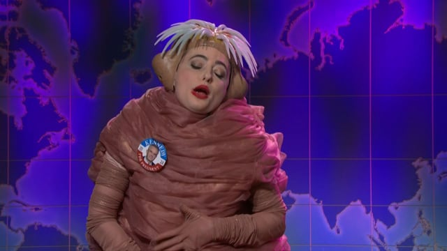 Sarah Sherman dressed as a worm on Saturday Night Live. 