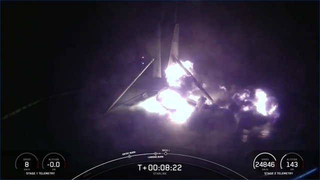 A SpaceX Falcon 9 rocket booster appeared to explode after landing on a drone ship.