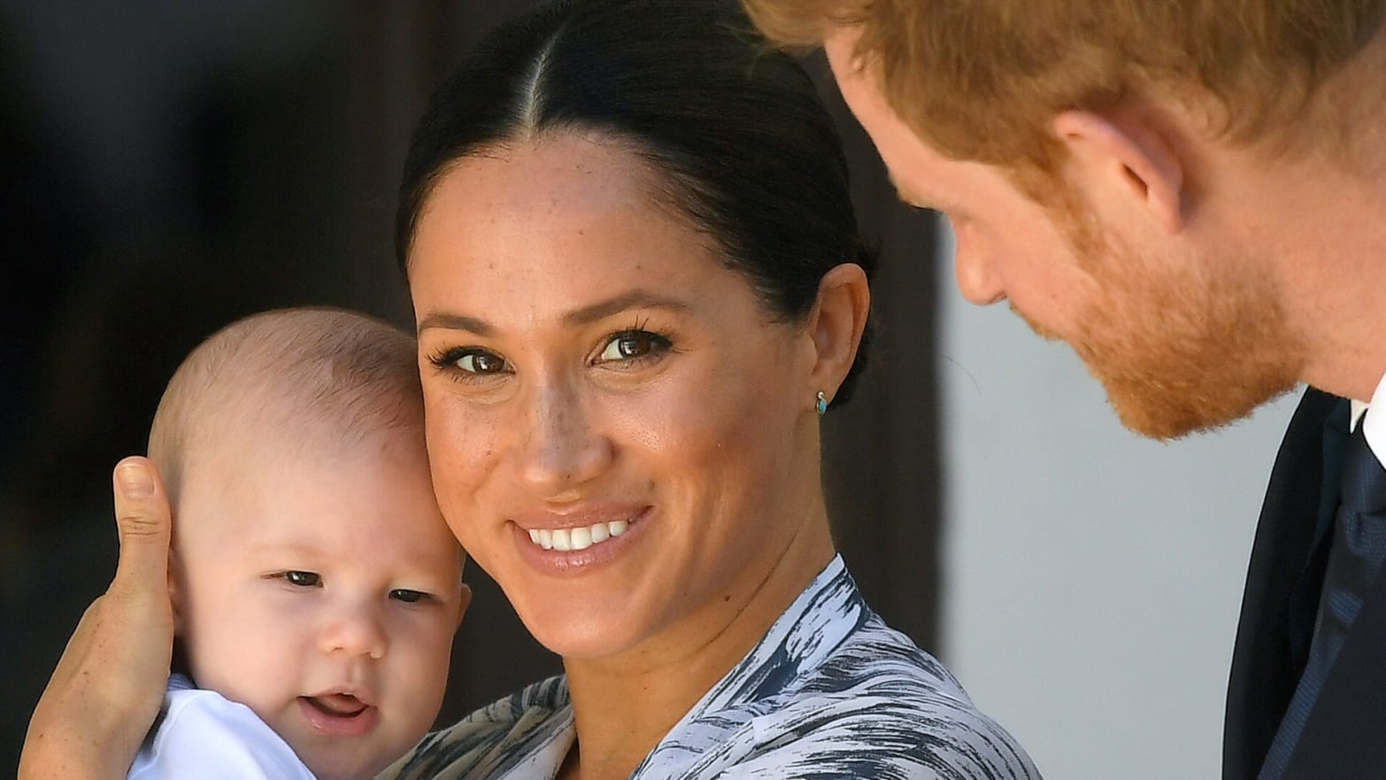 Harry and Meghan, holding their son Archie, meet Archbishop Desmond Tutu (not pictured) at the Desmond & Leah Tutu Legacy Foundation in Cape Town, South Africa, September 25, 2019.