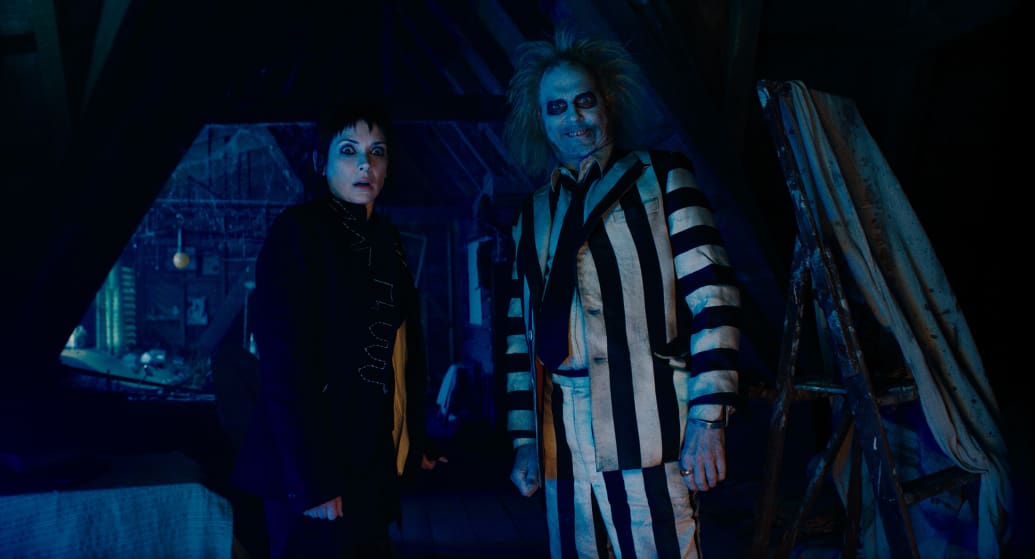 Winona Ryder and Michael Keaton in Beetlejuice Beetlejuice.