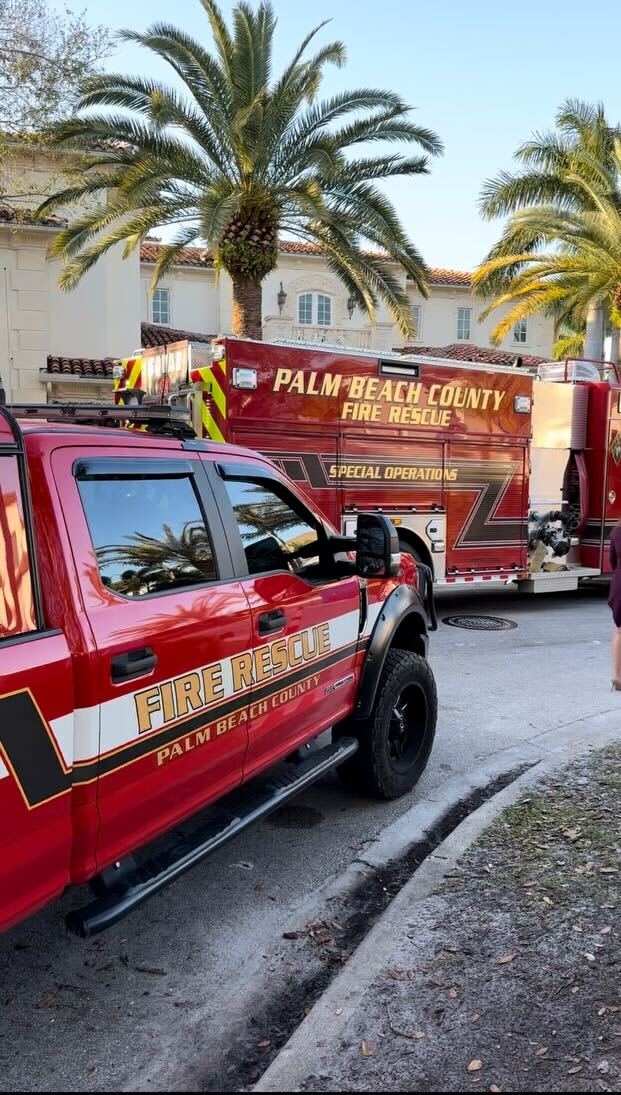A fire truck outside the Florida home of Donald Trump Jr.