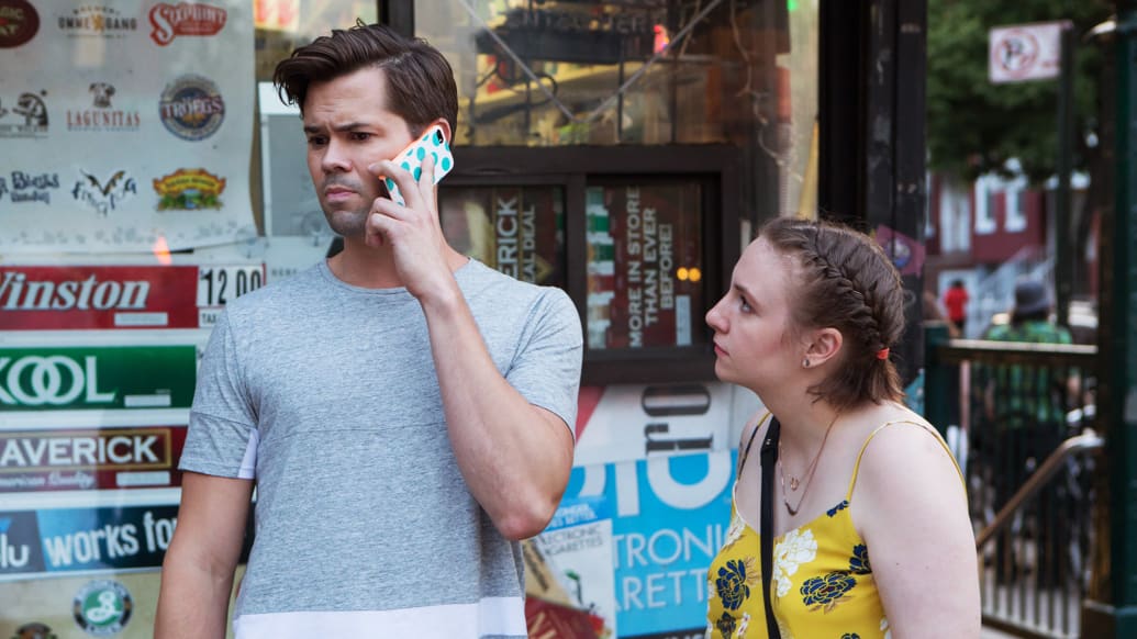 Andrew Rannells and Lena Dunham are pictured in a scene from 'Girls.'