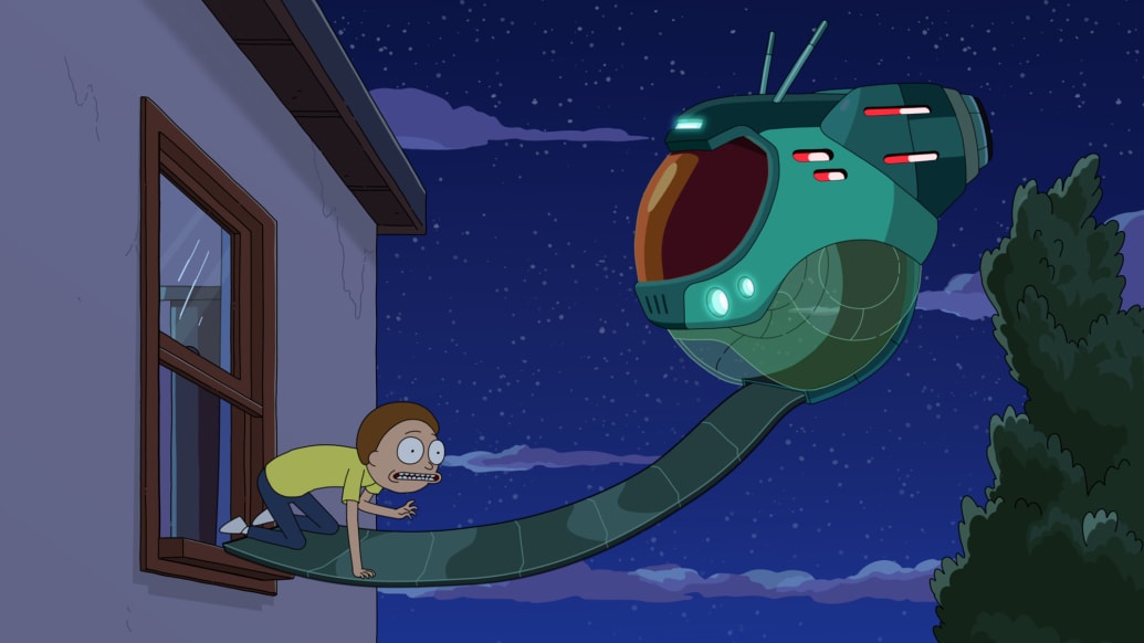 A production still from Season 7, Episode 4 of Rick and Morty.