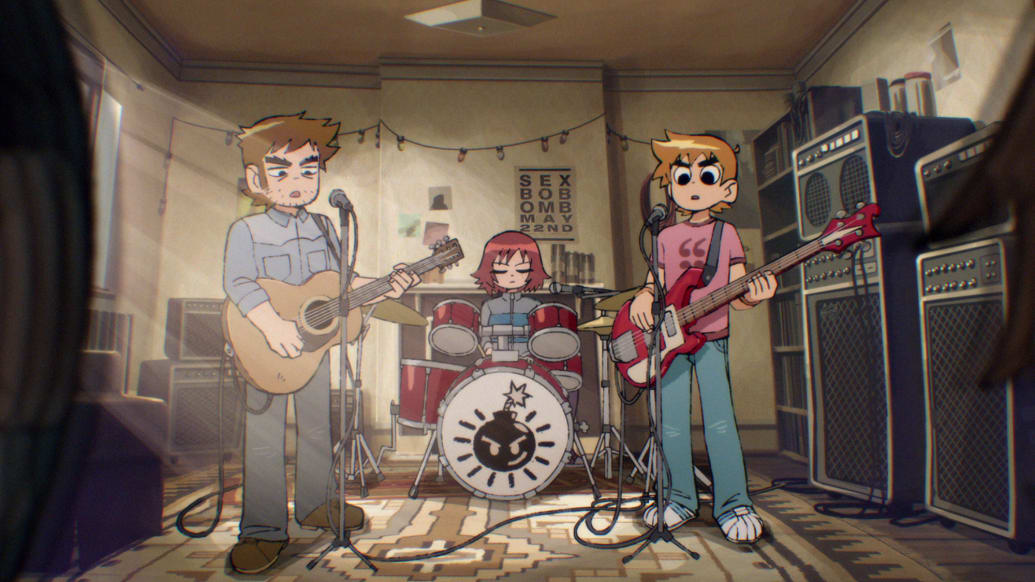 Mark Webber as Stephen Stills, Alison Pill as Kim Pine and Michael Cera as Scott Pilgrim.