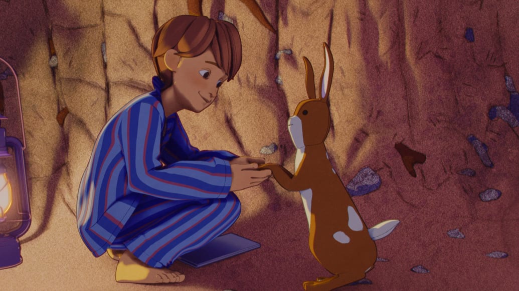 William (voiced by Phoenix Laroche) and Velveteen Rabbit (voiced by Alex Lawther).
