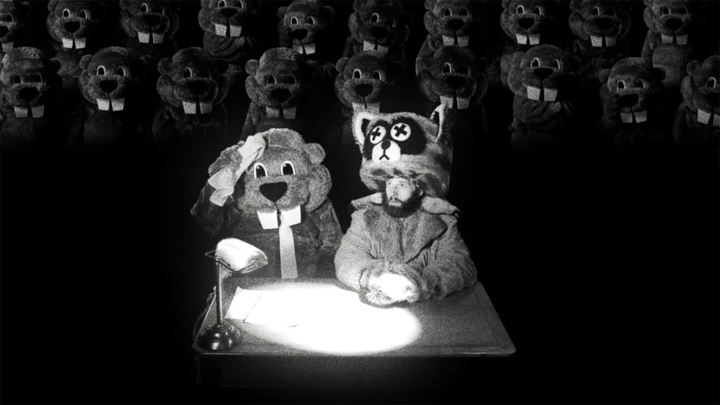 A production still from Hundreds of Beavers.