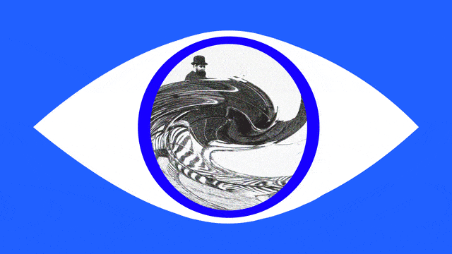 A photo illustration showing a delusional conspiracy eye flitting through images of the Rothschild family.