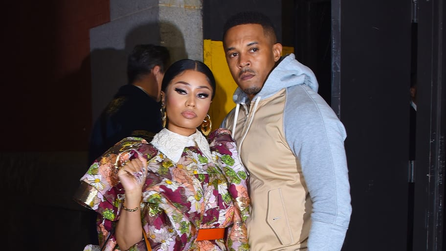 Nicki Minaj and husband Kenneth Petty seen at a Marc Jacobs NYFW event in Manhattan on Feb. 12, 2020, in New York City. 