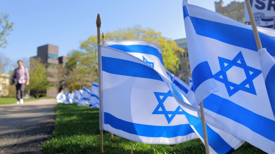 Israeli flags were planted on the lawn of the Harvard Divinity School as campus protests continue.