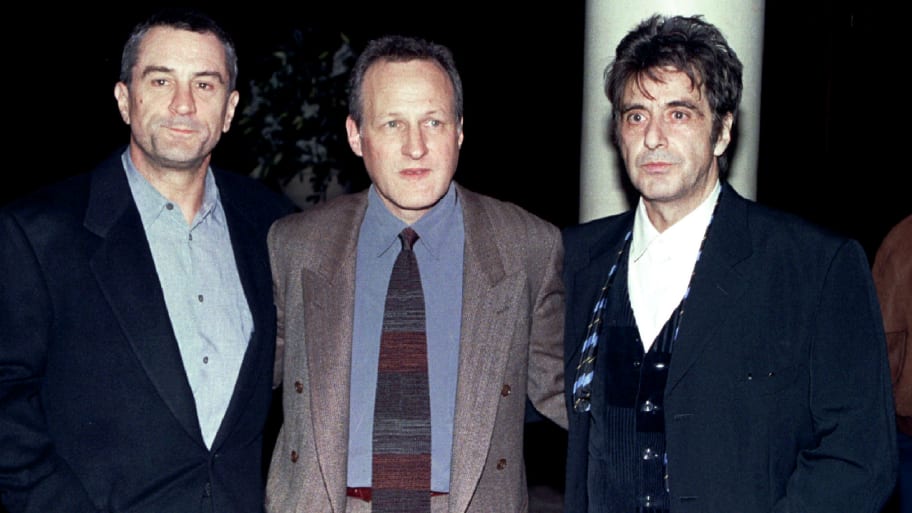 Robert De Niro (L) and Al Pacino (R) pose with “Heat” writer, producer, and director Michael Mann at the film’s premiere Dec. 6, 1995, on the Warner Brothers Studio lot.