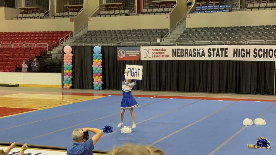 Katrina Kohel competes at the Nebraska state cheerleading championships.