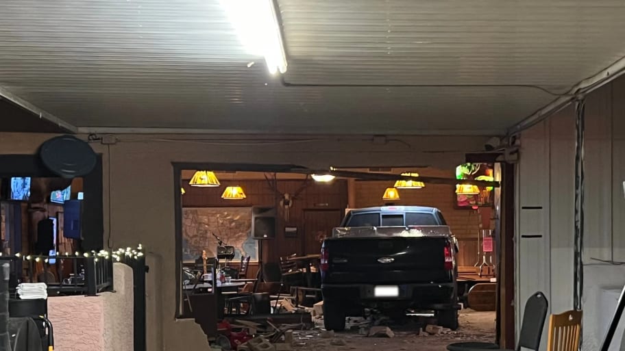 A truck inside an Elks Lodge after crashing into the building.