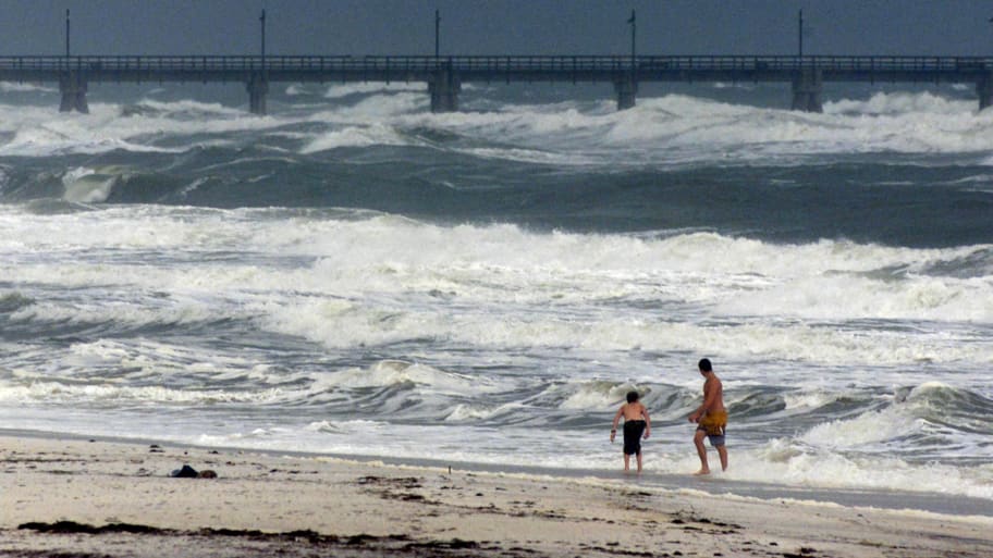 Surf pounds the Florida Panhandle resort city of Panama City Beach the\r\nmorning of August 6, 2001 after Tropical Storm Barry came ashore.