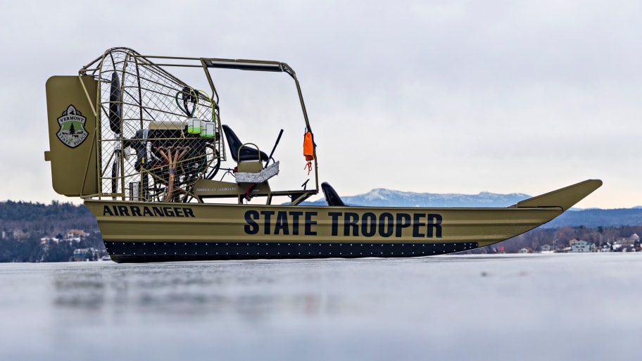 Vermont State Police demonstrate a new airboat on Lake Champlain.