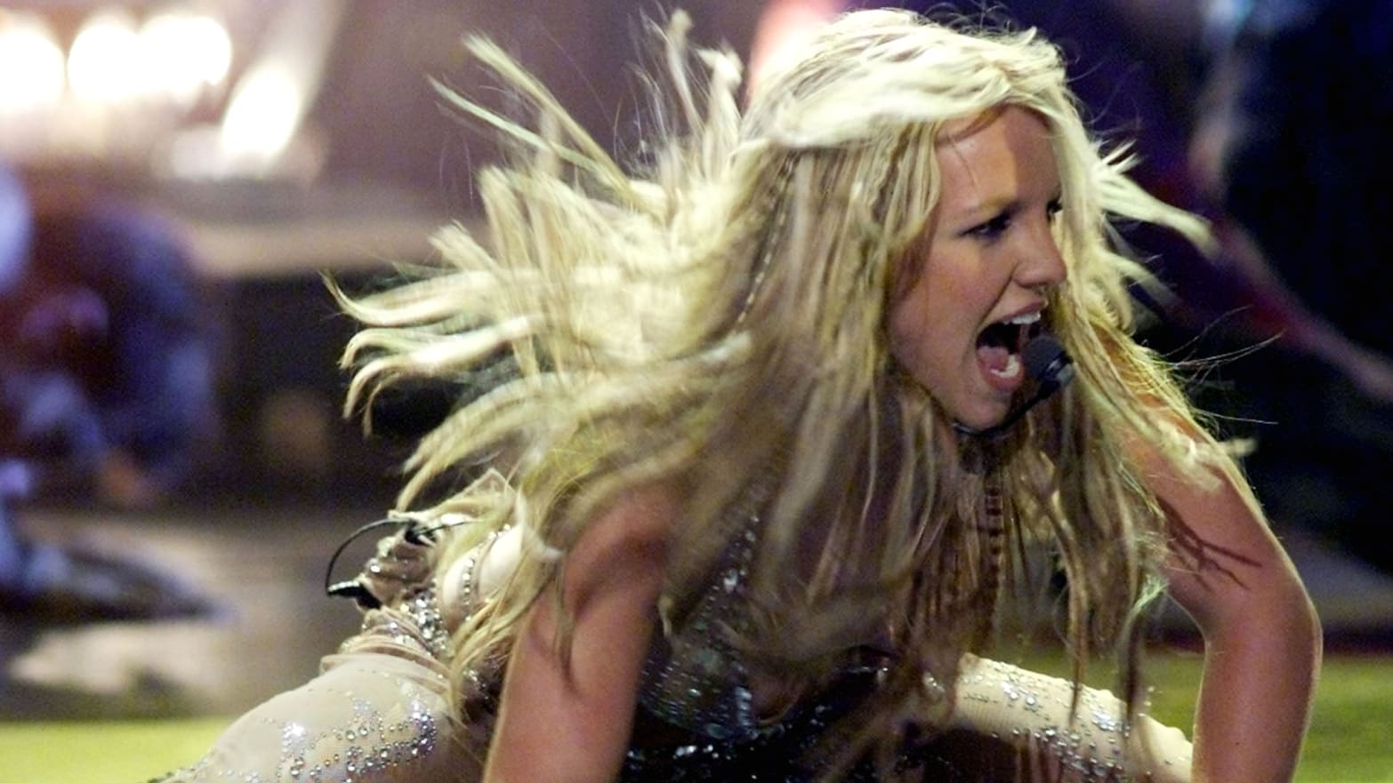 Britney Spears performs at the MTV Video Music Awards in New York on Sept. 7, 2000.