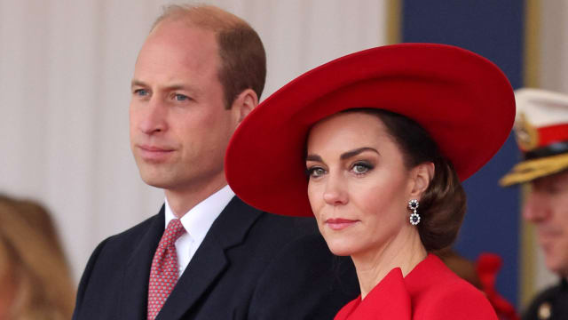 Prince William and Kate Middleton attend a ceremonial welcome for The President and the First Lady of the Republic of Korea at Horse Guards Parade, in London, Britain on November 21, 2023.