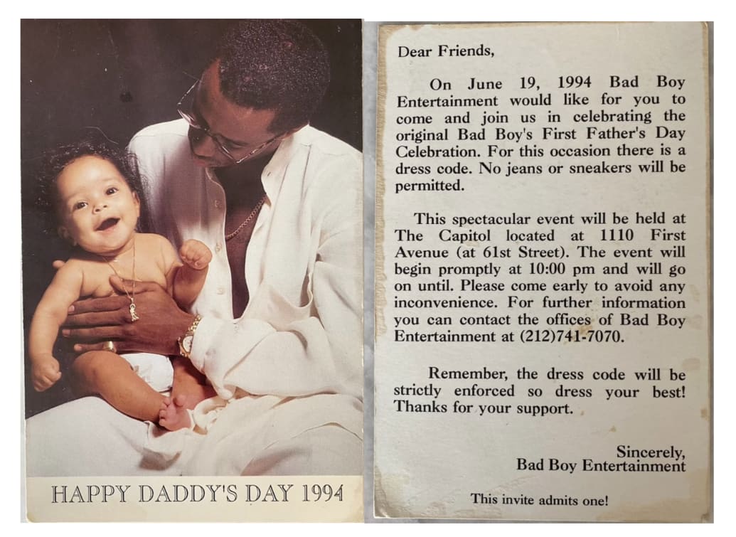 An invite to a “Happy Daddy’s Day” party hosted by Sean Combs in 1994.