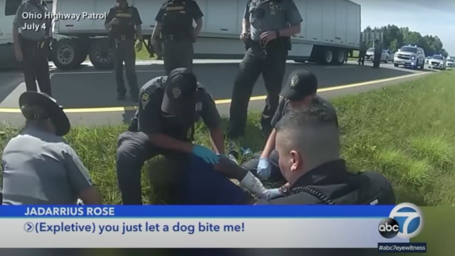 A police dog attacked Black truck driver Jadarrius Rose in Ohio on July 4.
