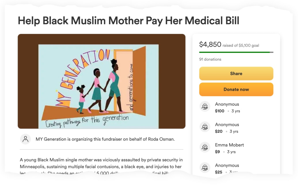 A screenshot of Roda Osman’s 2020 GoFundMe campaign, which has also been removed.