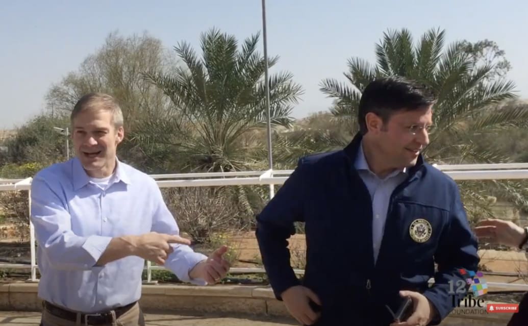 Screenshot from 12Tribes Films Foundation video showing Reps. Mike Johnson (R-LA) and Jim Jordan (R-OH) in Israel.
