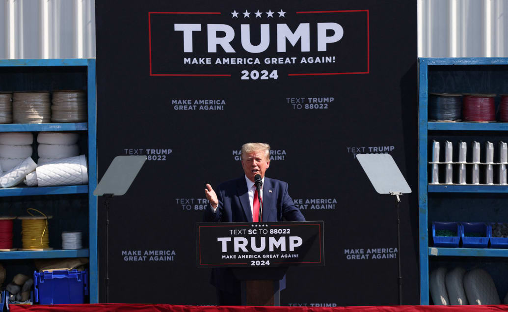 Former President Donald Trump speaks during a 2024 presidential election campaign event in South Carolina.