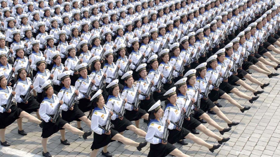 North Korea’s female sailors parade in central Pyongyang, April 25, 2007.