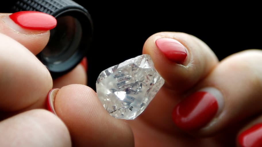 A 30-carat rough diamond is viewed