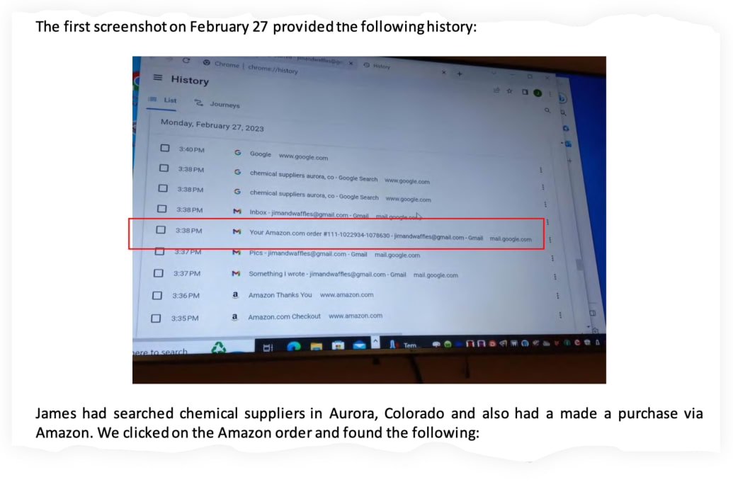 Craig’s online history, showing an Amazon order he made