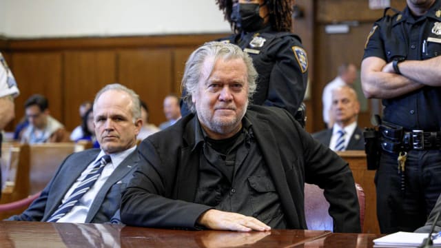 Steve Bannon, former adviser to President Donald Trump, appears in Manhattan Supreme Court to set his trial date on May 25, 2023, in New York City.