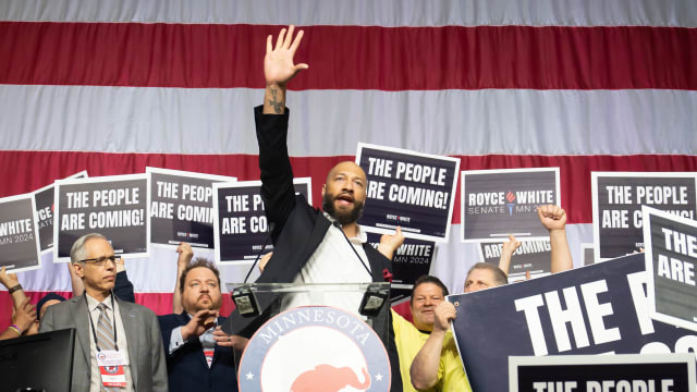 Former basketball player Royce White takes the stage at the Minnesota Republican Party convention.