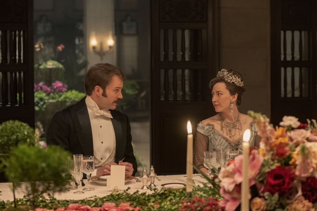 Photo still of Ben Lamb and Carrie Coon in "The Gilded Age"