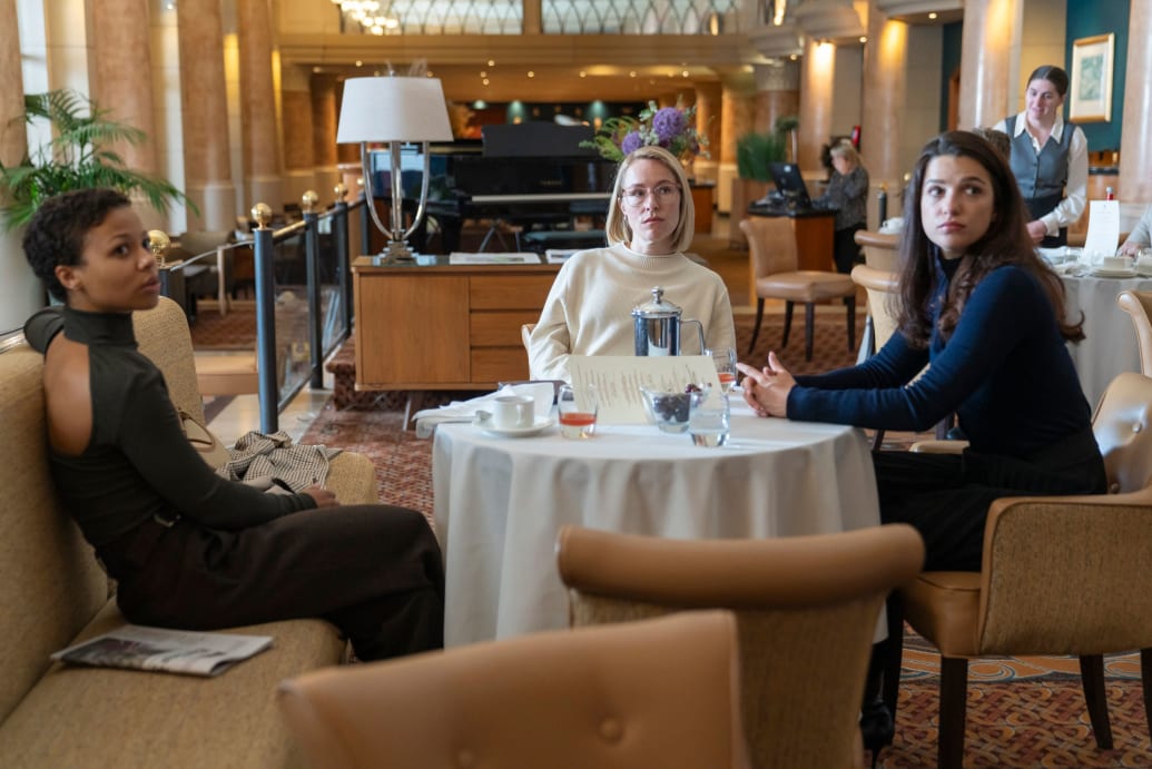 Myha'la, Sarah Goldberg and Marisa Abela in Season 3 Episode 3 of Industry.