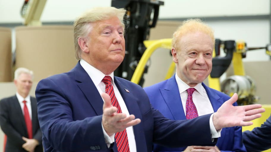 Donald Trump participates in a tour and plant opening with Australia’s Prime Minister Scott Morrison and Pratt Industries Chairman Anthony Pratt at a Pratt Industries facility in Wapakoneta, Ohio, Sept. 22, 2019. 