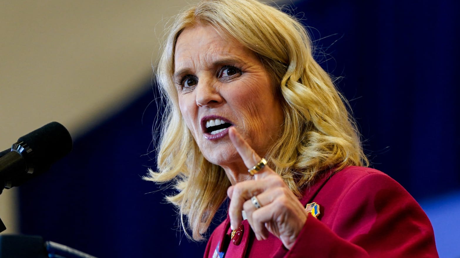 Kerry Kennedy speaks next to U.S. President Joe Biden at a campaign event at the Martin Luther King Recreation Center in Philadelphia, Pennsylvania, U.S., April 18, 2024. 