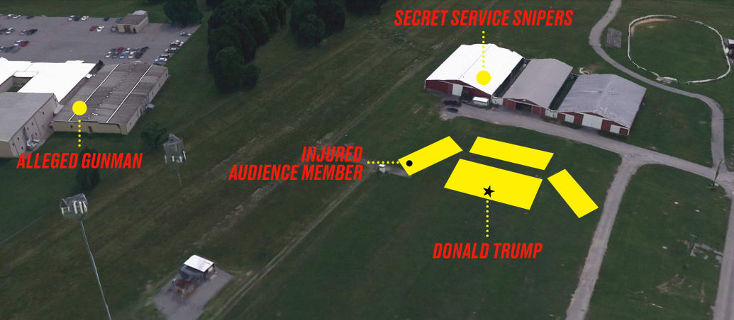 Graphic showing the locations from Donald Trump’s assassination attempt.