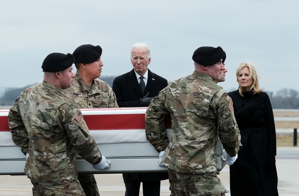President Joe Biden attends the dignified transfer of the remains at Dover Air Force Base.